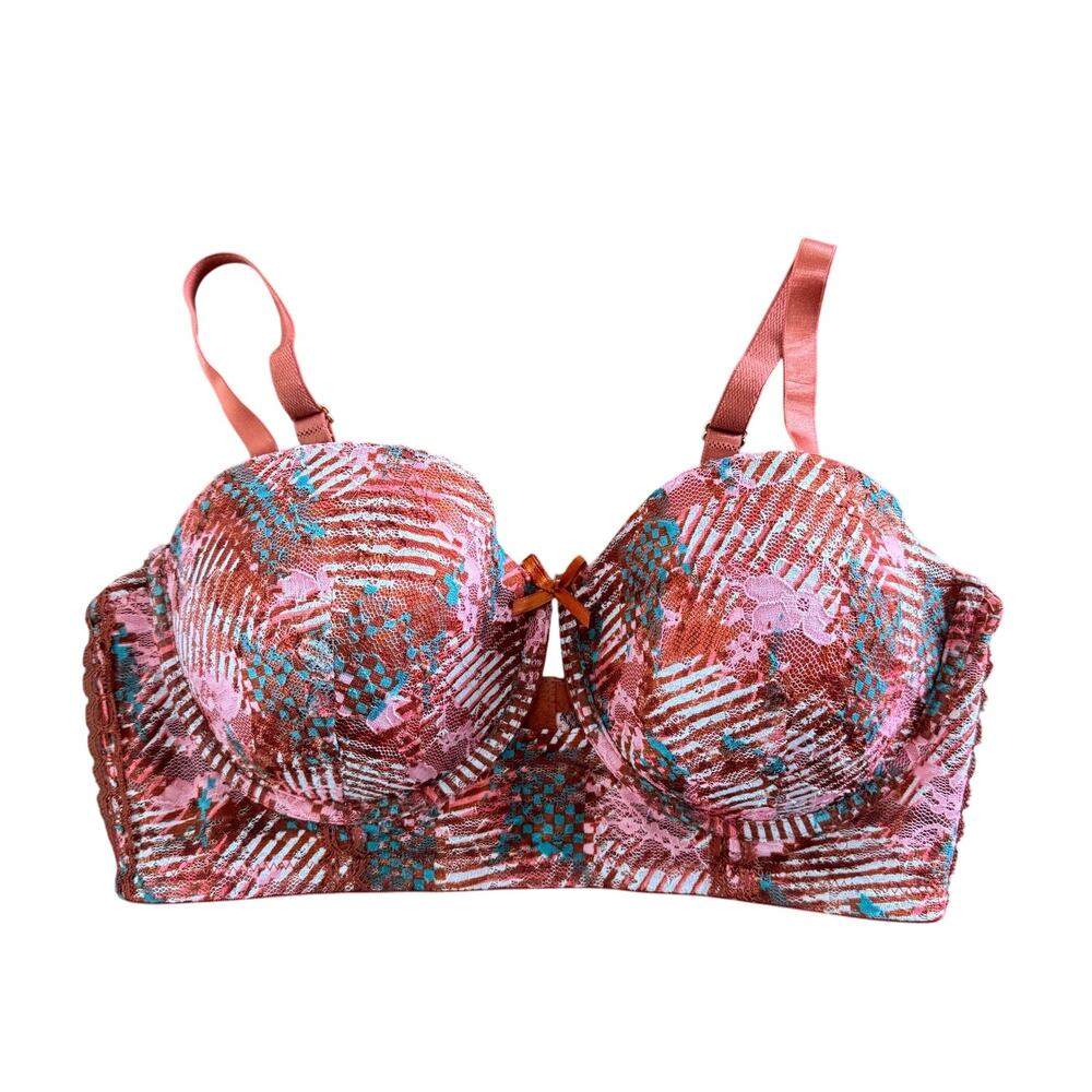 Body Frosting 38C Coral Pink Lace Bra Colorful Floral Abstract Underwire